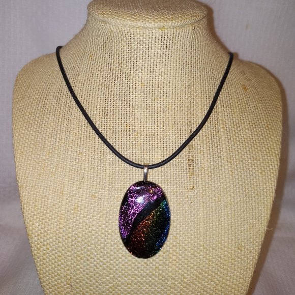 Dichroic Glass Hippie Bohemian Pendant Necklace - Picture 2 of 2
